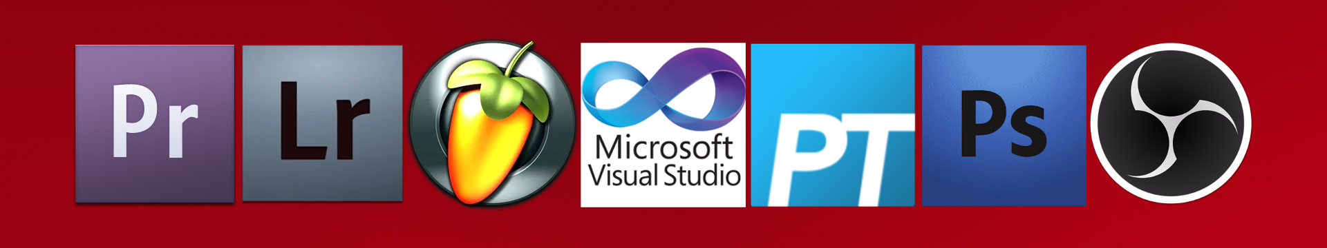 Software I use: Premiere Pro, Lightroom, FL Studio, Visual Studio, Pro Tools, Photoshop, OBS